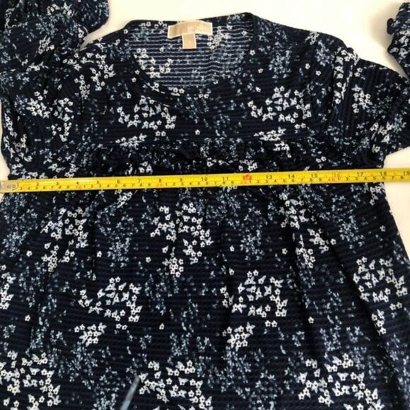 MK Tiered Ruffles Skirt and Blouse Set Size XS Blue Floral Print Office Party - Picture 9 of 10